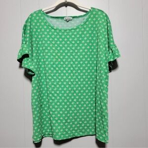 Green Short Sleeve Top Ruffle Sleeves Women's‎ XXL